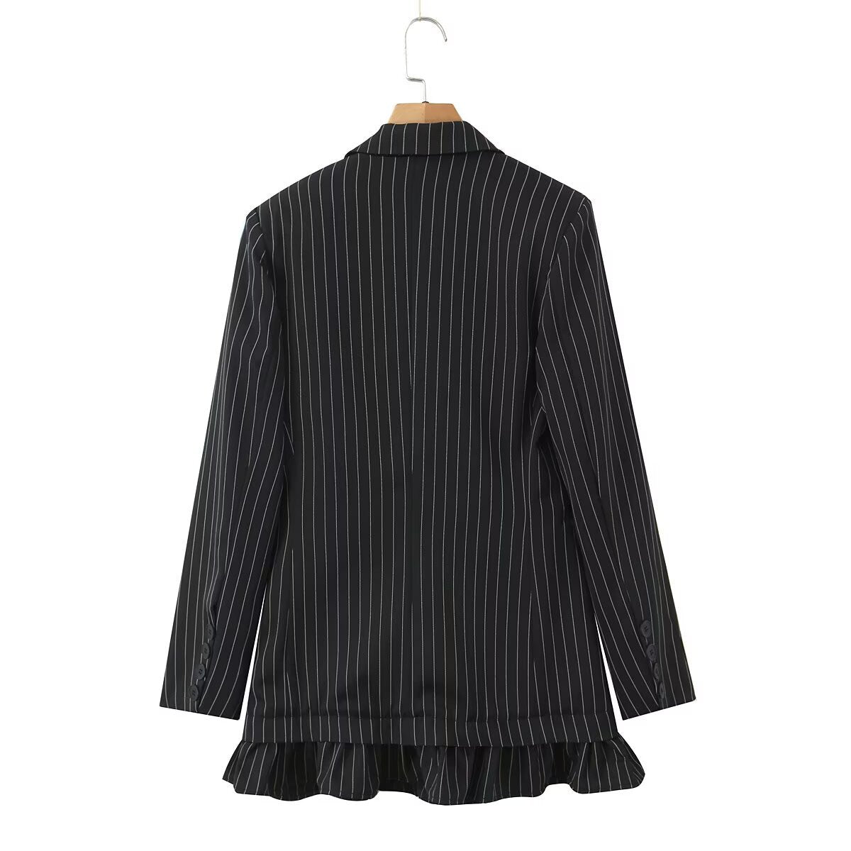 Style New Women's Fashion Charming Ruffled Hem Double-Breasted Striped Blazer