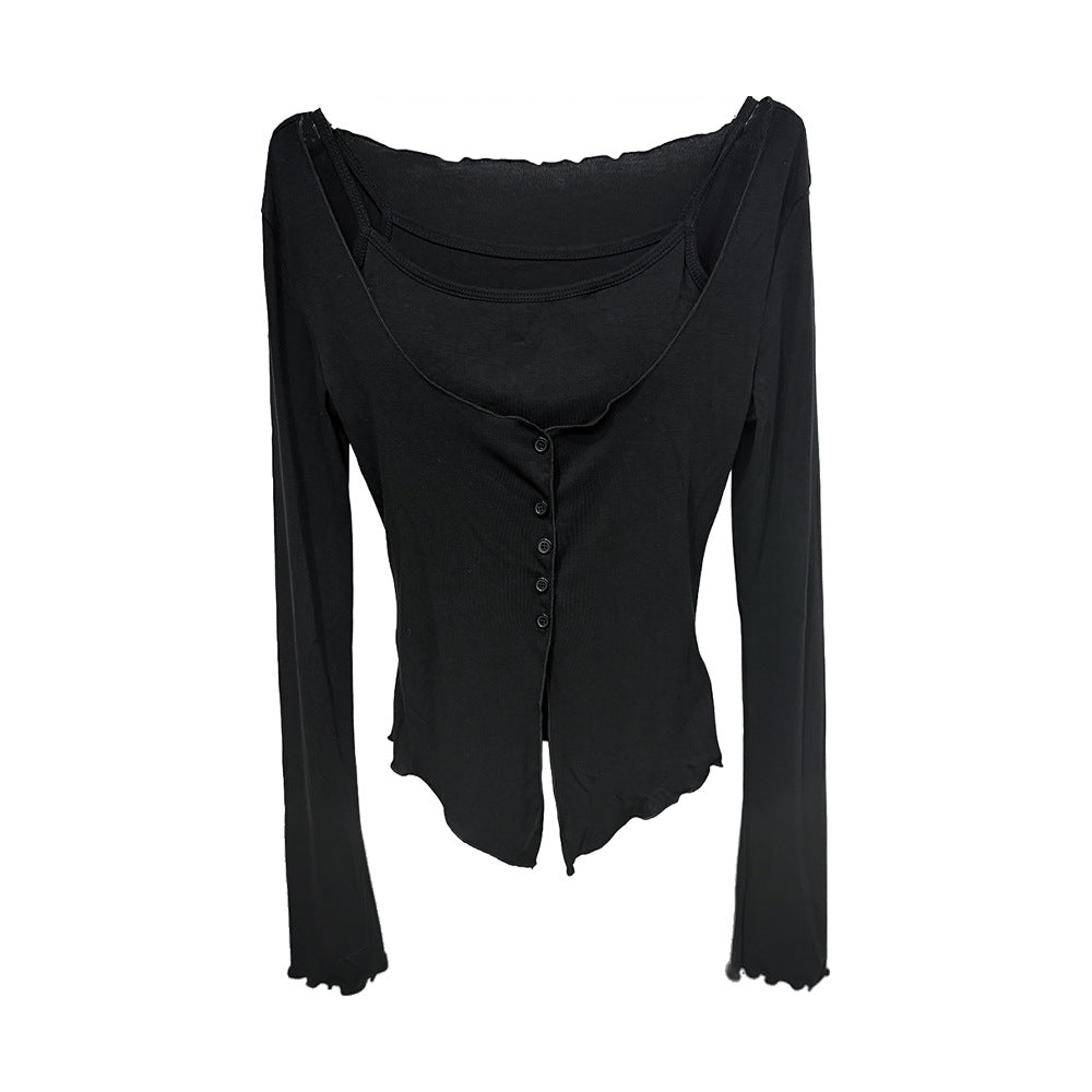 Style Two-Piece Set for Women, Long Sleeve Cardigan Padded Strapless Top