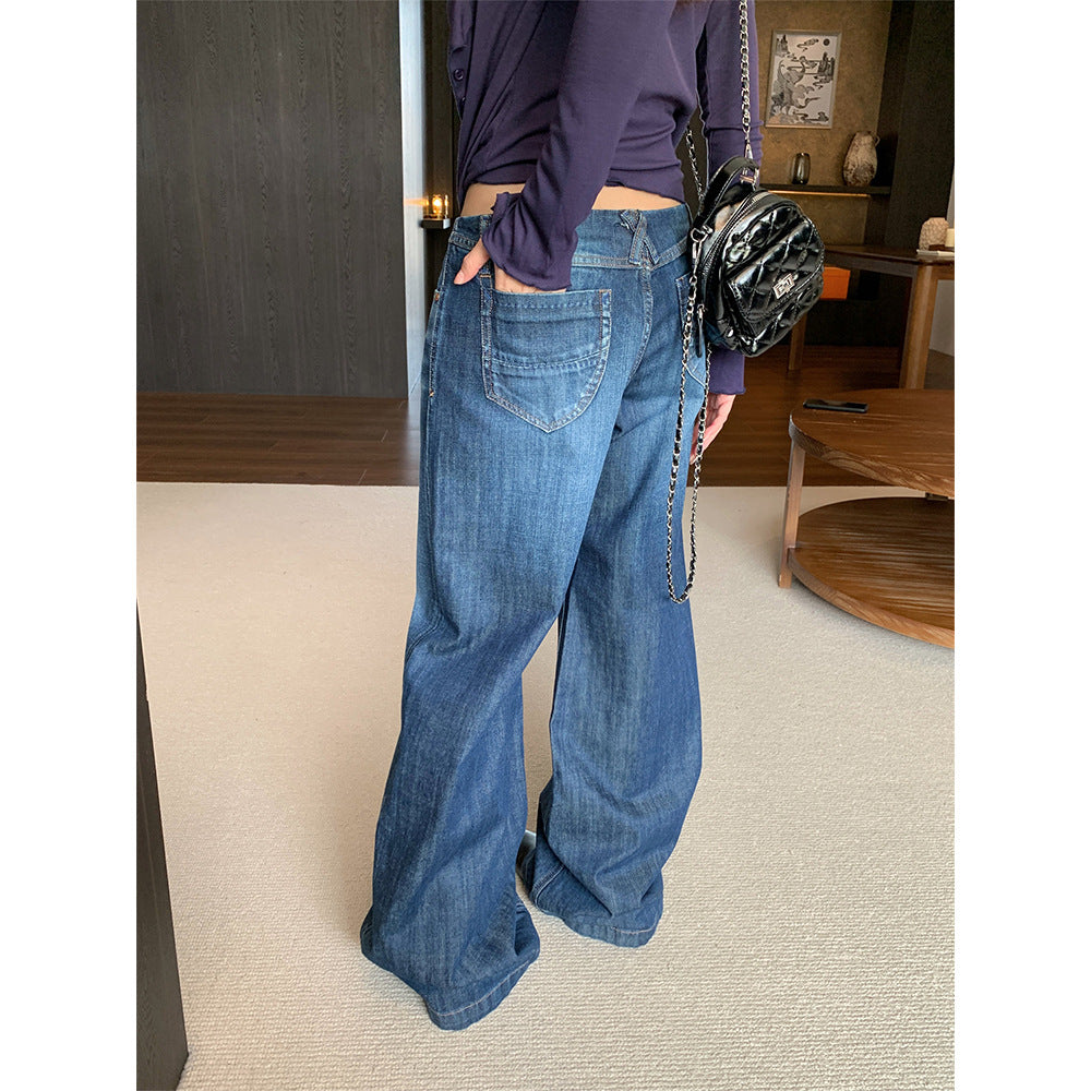 Personalized low waist design, jeans, women's versatile, loose pants