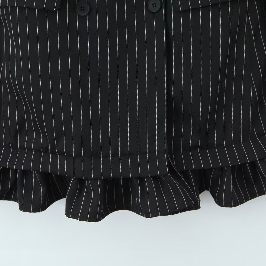 Style New Women's Fashion Charming Ruffled Hem Double-Breasted Striped Blazer