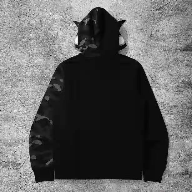 New trendy cartoon printed camouflage patchwork cardigan with zipper and hoodie for teenagers' casual hoodie