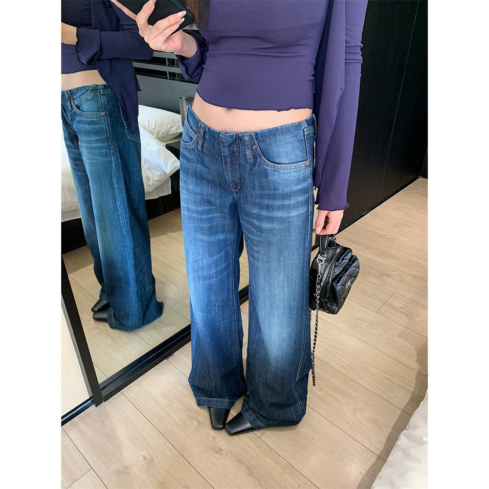 Personalized low waist design, jeans, women's versatile, loose pants