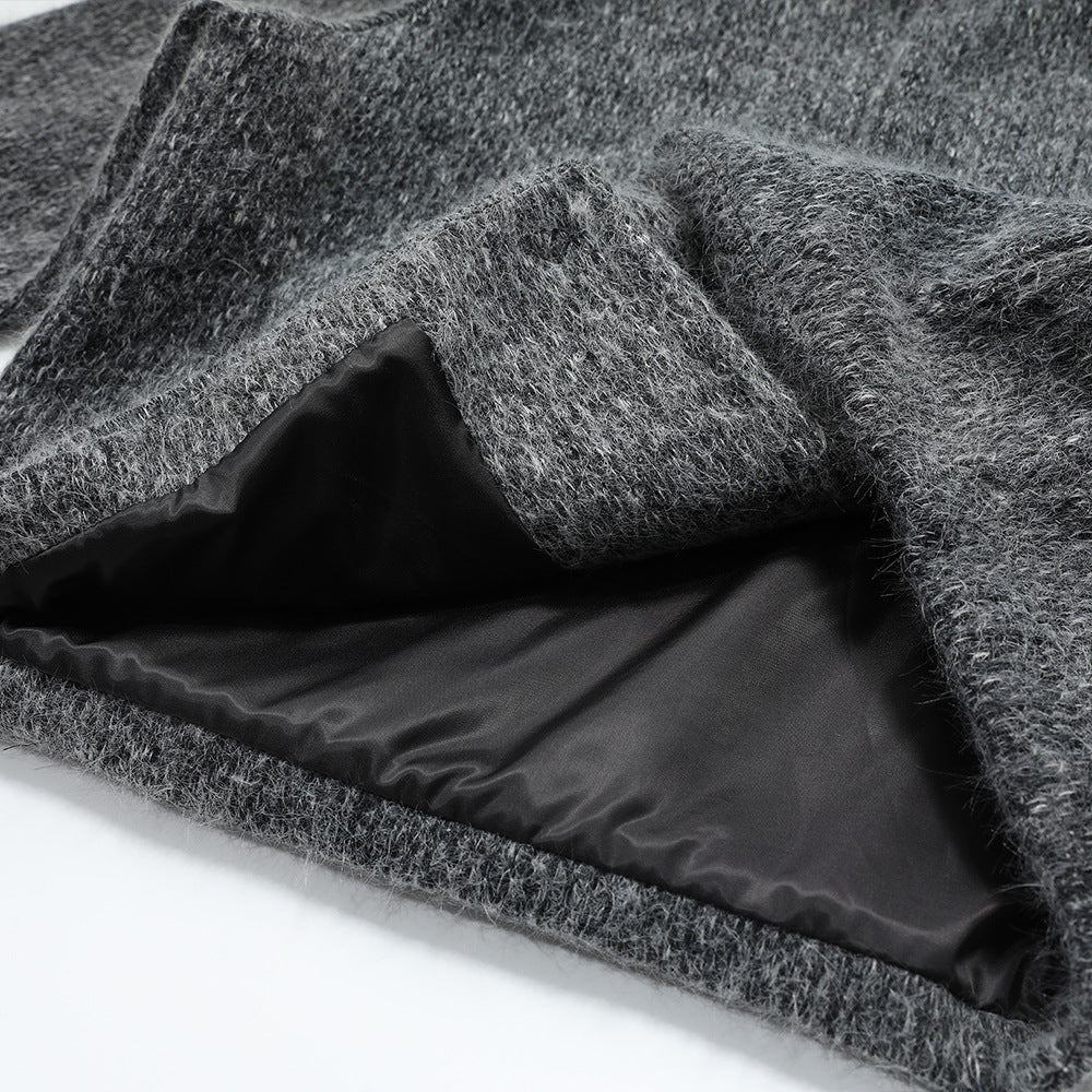 Solid color loose hooded woolen jacket