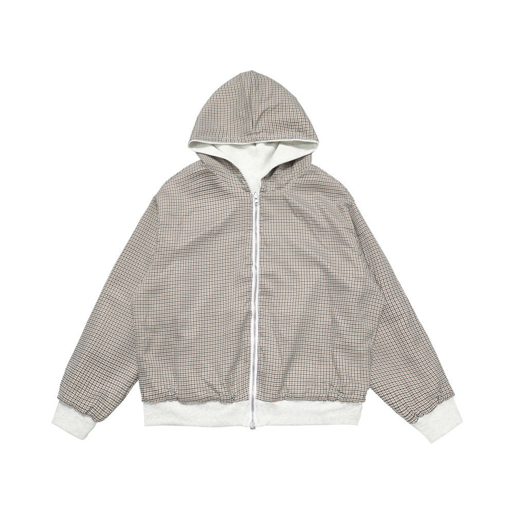 Plaid double zipper hoodie for two outfits