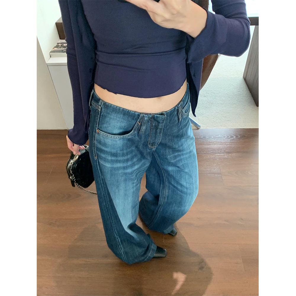 Personalized low waist design, jeans, women's versatile, loose pants