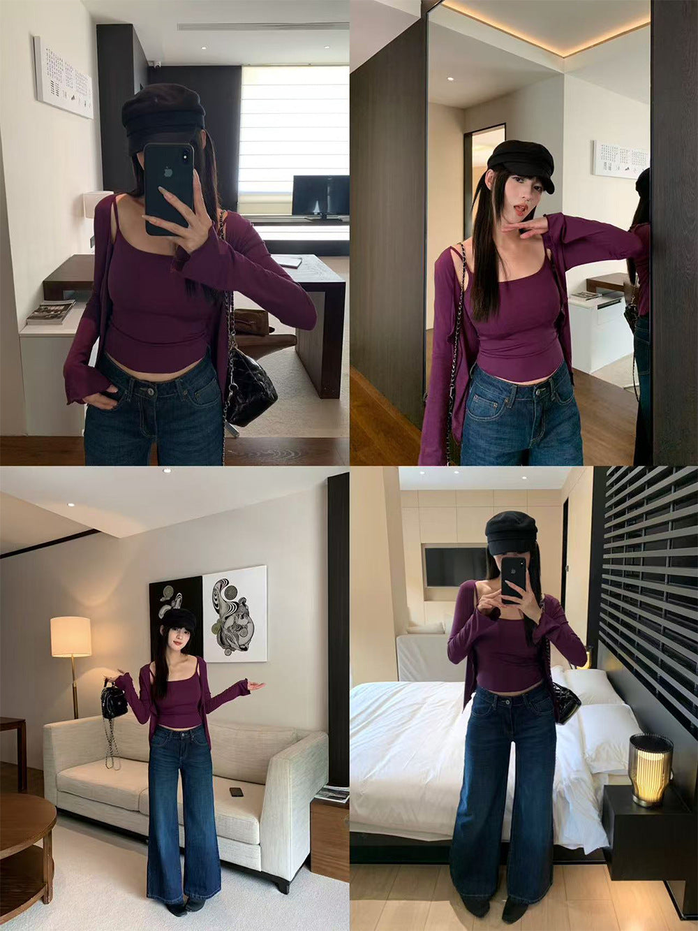 Style Two-Piece Set for Women, Long Sleeve Cardigan Padded Strapless Top