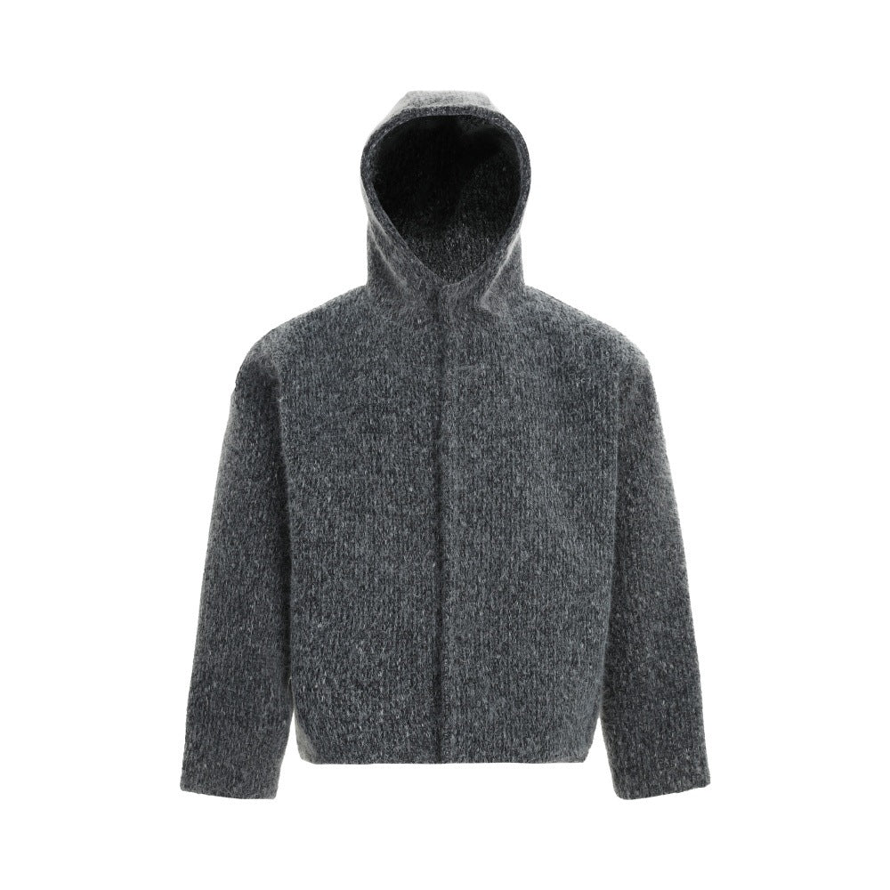 Solid color loose hooded woolen jacket