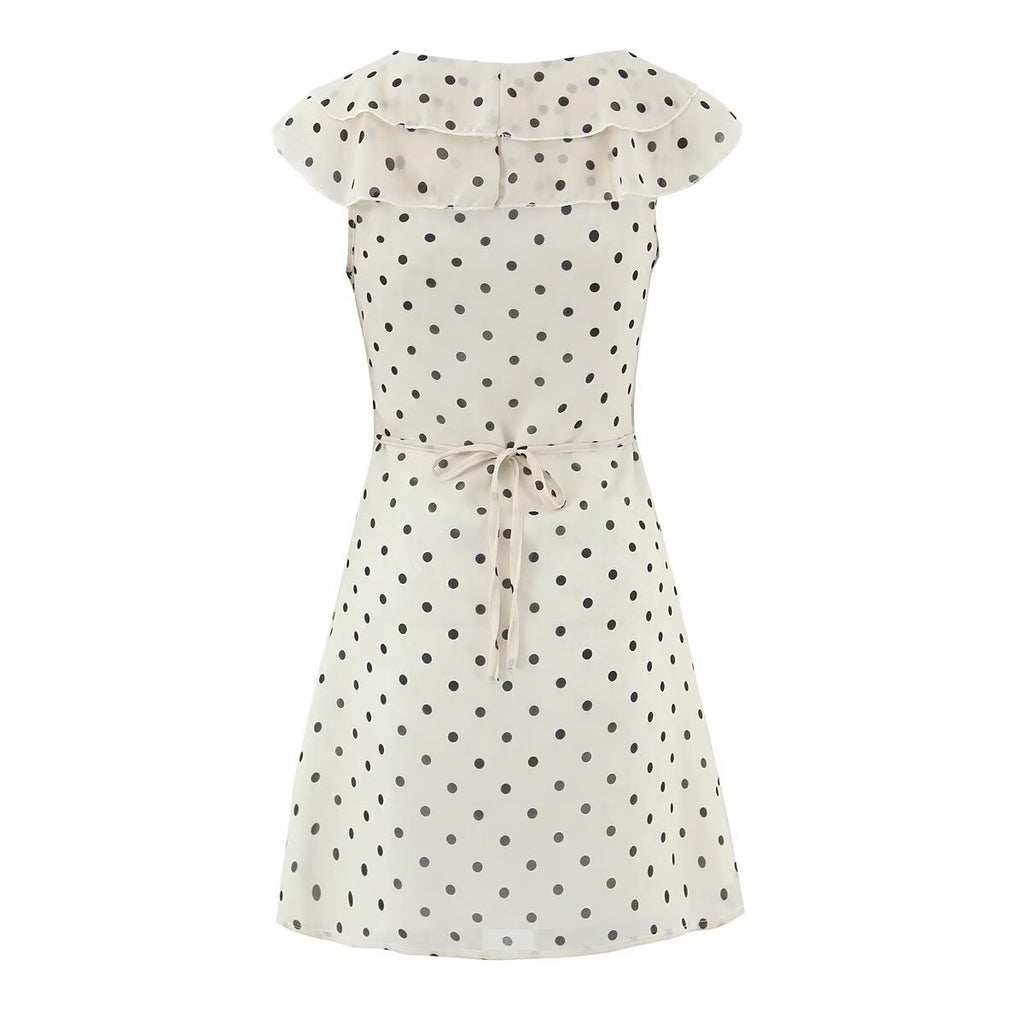 New Women's Fashionable Classic French Polka Dot Ruffle Waist-In Dress