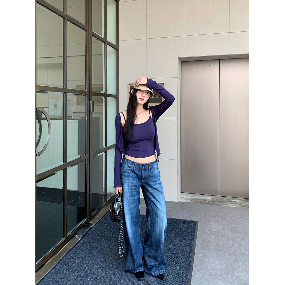 Personalized low waist design, jeans, women's versatile, loose pants