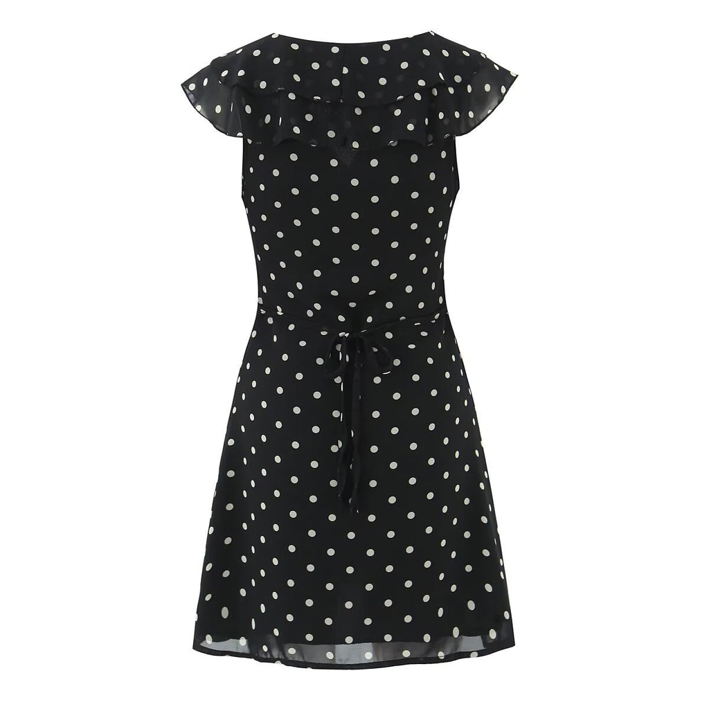 New Women's Fashionable Classic French Polka Dot Ruffle Waist-In Dress
