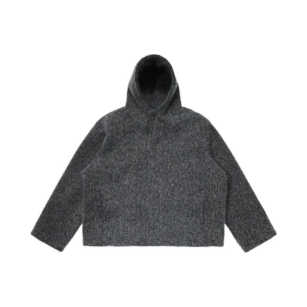 Solid color loose hooded woolen jacket