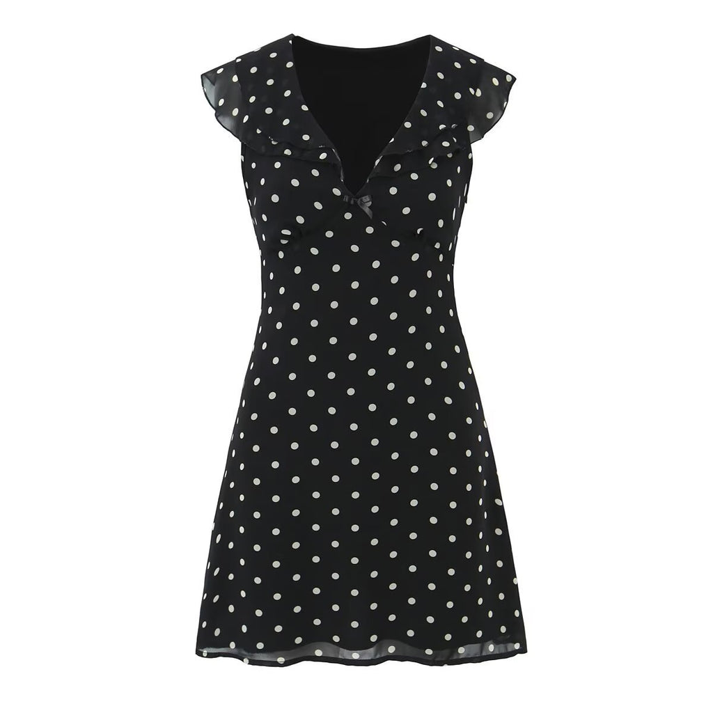 New Women's Fashionable Classic French Polka Dot Ruffle Waist-In Dress