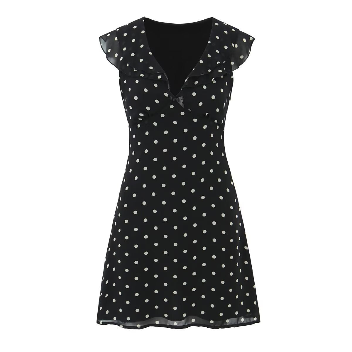 New Women's Fashionable Classic French Polka Dot Ruffle Waist-In Dress
